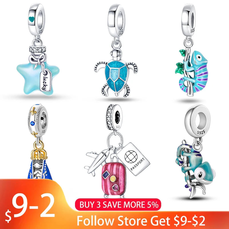 925 Sterling Silver Chameleon Luminous Firefly Butterfly Charms Beads Fit Qikaola 925 Original Bracelets Fine DIY Jewelry Making