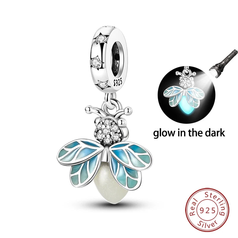 925 Sterling Silver Chameleon Luminous Firefly Butterfly Charms Beads Fit Qikaola 925 Original Bracelets Fine DIY Jewelry Making