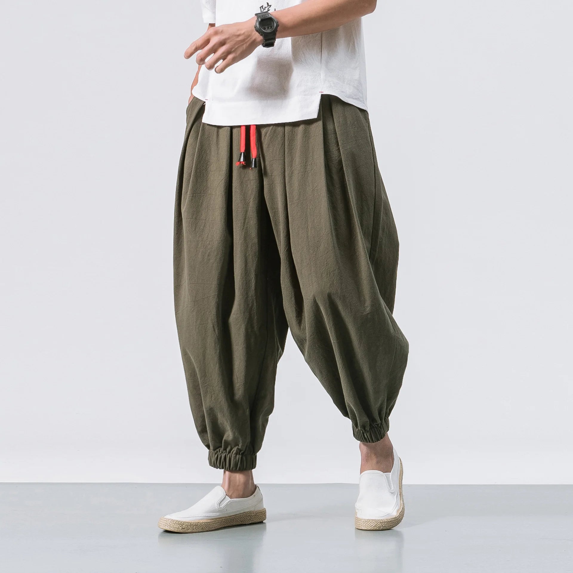 FGKKS New Oversize Men Loose Harem Pants Autumn Chinese Linen Overweight Sweatpants High Quality Casual Brand Trousers Male