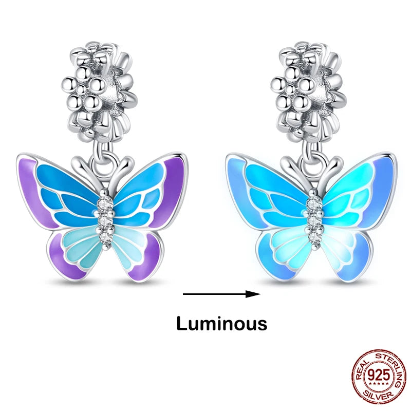 925 Sterling Silver Chameleon Luminous Firefly Butterfly Charms Beads Fit Qikaola 925 Original Bracelets Fine DIY Jewelry Making