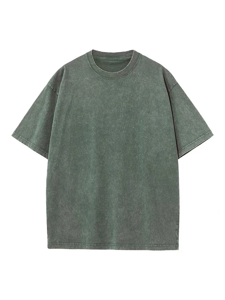 230G Cotton American Large Size T Shirts Men Summer Vintage Clothes Washed Tees Casual Short Sleeve Basic Male Tops