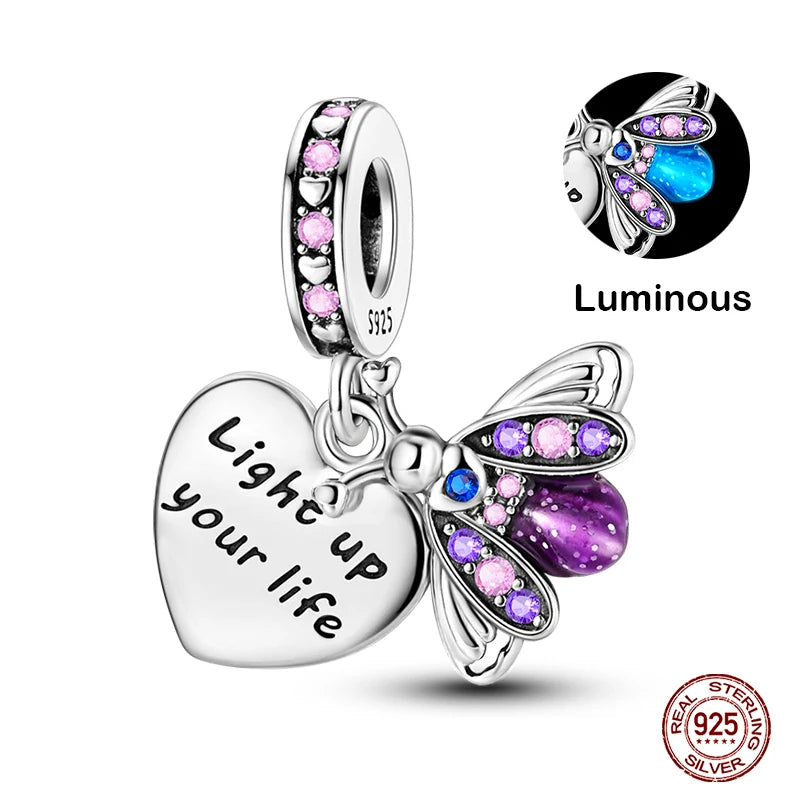 925 Sterling Silver Chameleon Luminous Firefly Butterfly Charms Beads Fit Qikaola 925 Original Bracelets Fine DIY Jewelry Making