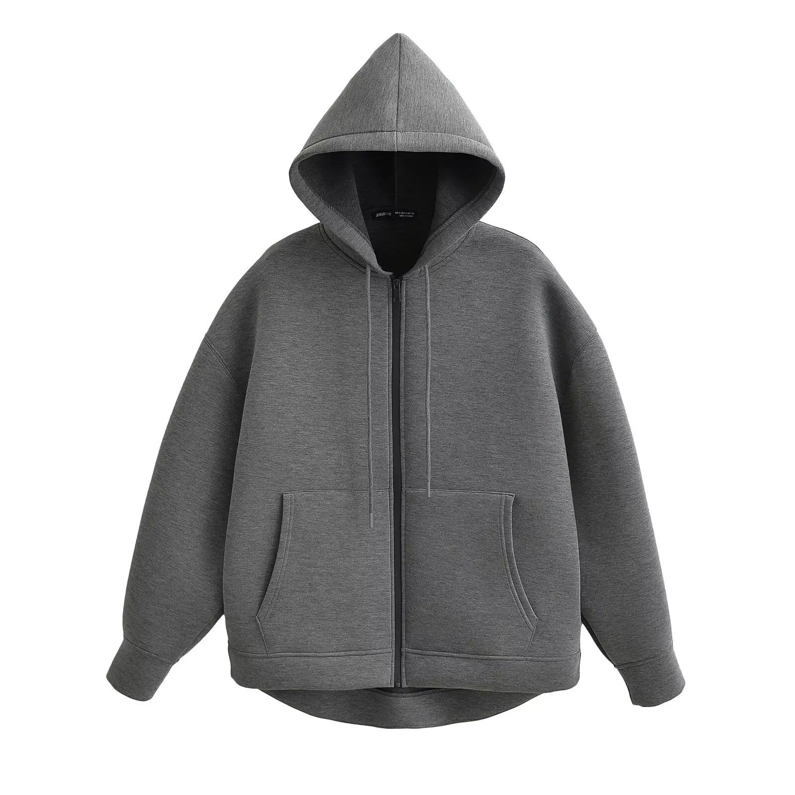 HH Autumn Women Gray Jacket With Hood Long Sleeve Big Pocket Zipper Jacket Coat Woman Loose Casual Outerwear Coat Tops